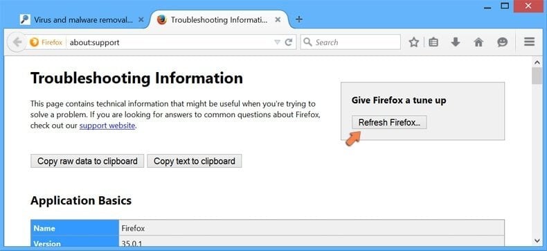 Resetting Mozilla Firefox settings to default - clicking the 