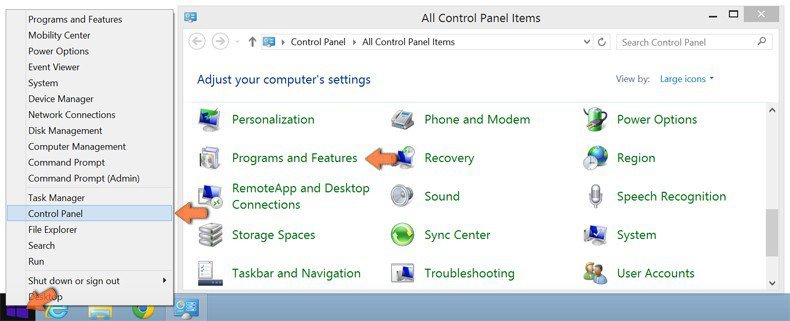 Accessing Programs and Features (uninstall) in Windows 8