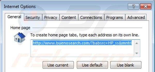 BuenoSearch Homepage im Internet Explorer