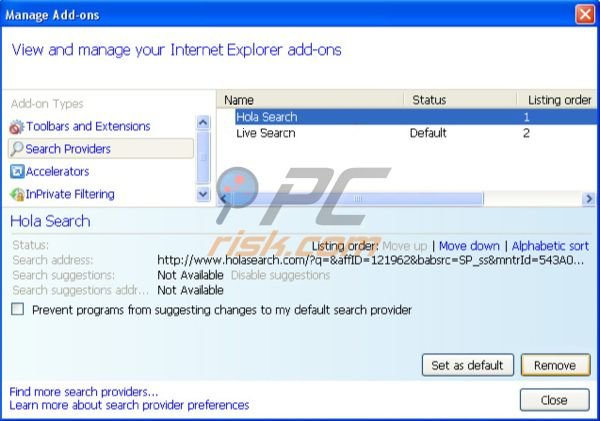 Holasearch.com Entfernung von Internet Explorer