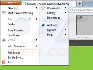Ads by sense von Mozilla Firefox entfernen Schritt 1