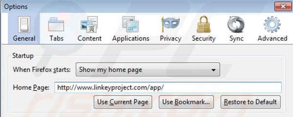 Removing linkey project from Mozilla Firefox homepage