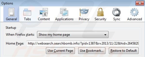websearch.searchbomb.info von der Mozilla Firefox Homepage entfernen