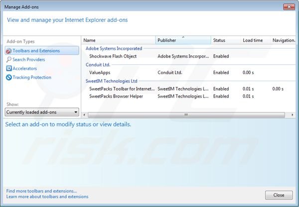 mysearch.sweetpacks.com von Internet Explorer Erweiterungen entfernen