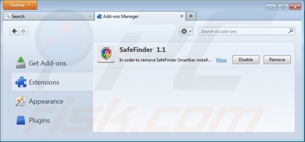 isearch.safefinder.net von Mozilla Firefox Erweiterungen entfernen