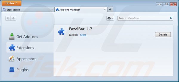 Removing eazel toolbar from Mozilla Firefox extensions