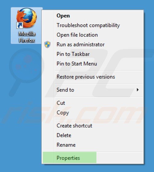istart.webssearches.com von den Mozilla Firefox Verknüpfungszielen entfernen Schritt 1