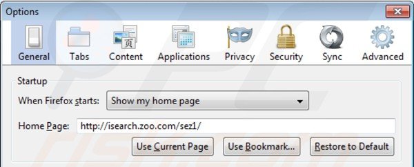 isearch.zoo.com von der Mozilla Firefox Startseite entfernen