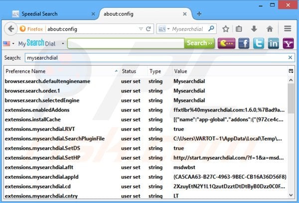 Removing speedial.com from Mozilla Firefox default search engine