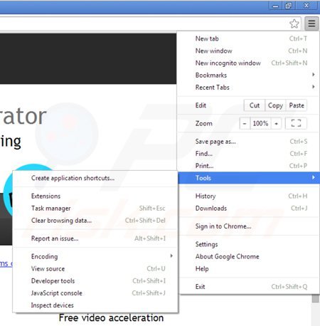 Removing youtube accelerator from Google Chrome step 1