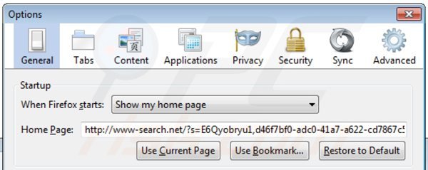 Removing www-search.net from Mozilla Firefox homepage