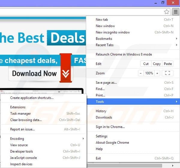 Removing TheBestDeals ads from Google Chrome step 1