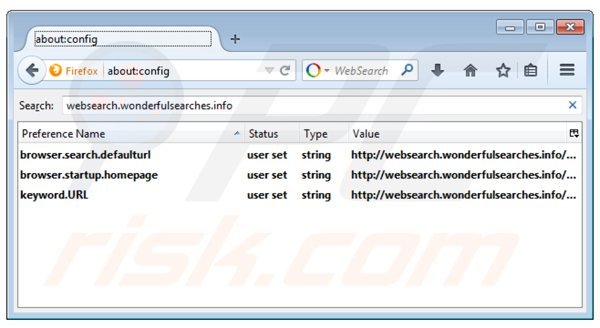Removing websearch.wonderfulsearches.info from Mozilla Firefox default search engine