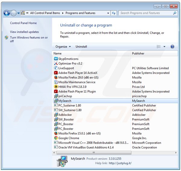 websearch.wonderfulsearches.info browser hijacker uninstall via Control Panel