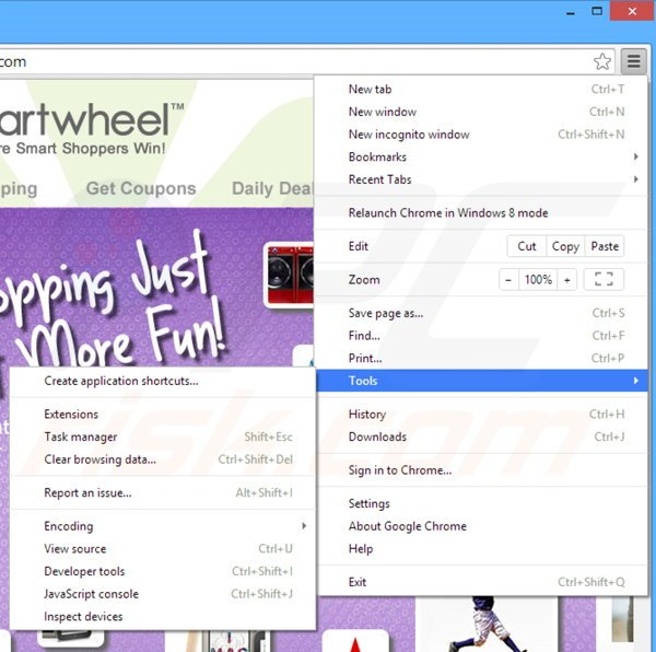 Removing Cartwheel Shopping ads from Google Chrome step 1