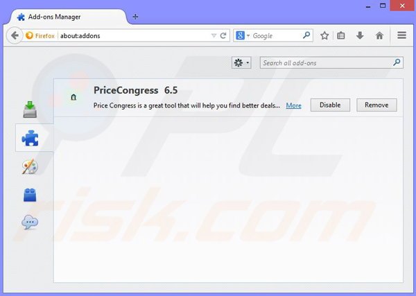 Removing PriceCongress ads from Mozilla Firefox step 2