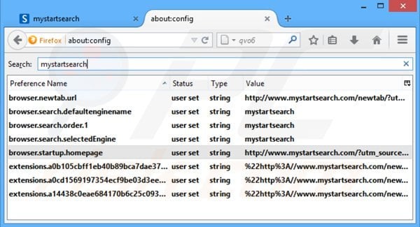 Removing mystartsearch.com from Mozilla Firefox default search engine