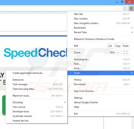 Removing SpeedCheck ads from Google Chrome step 1