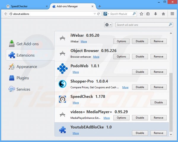 Removing SpeedCheck ads from Mozilla Firefox step 2