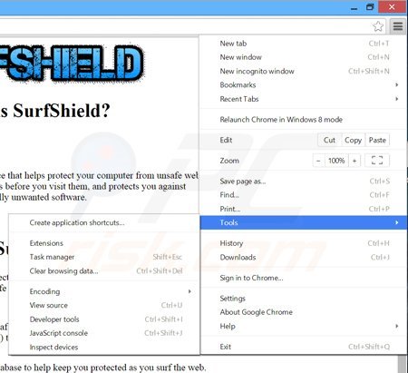 Removing SurfShield ads from Google Chrome step 1