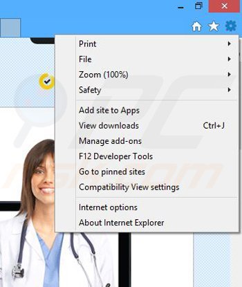 Removing Health Alert ads from Internet Explorer step 1