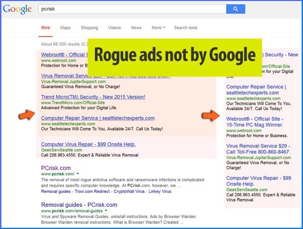 Rogue ads appearing in Google search results - caused by adware