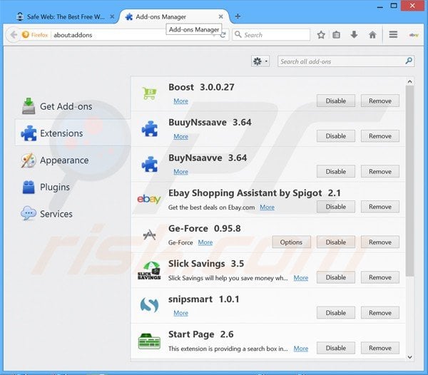 Removing Safe Web ads from Mozilla Firefox step 2