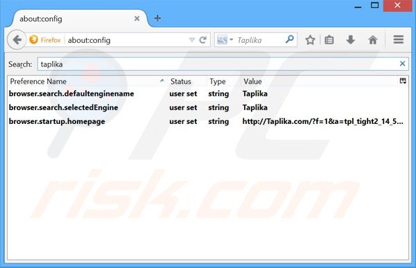 Removing taplika.com from Mozilla Firefox default search engine
