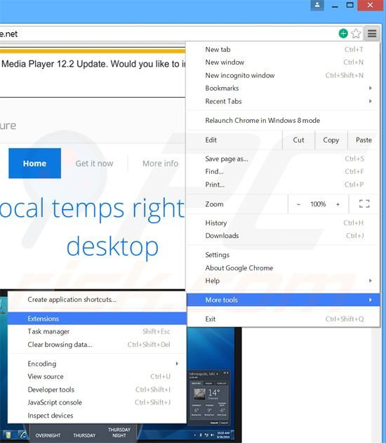 Removing Local Temperature  ads from Google Chrome step 1