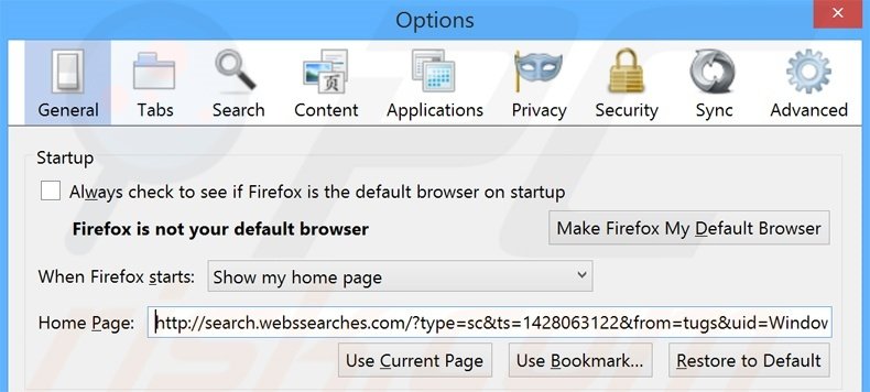 Removing search.webssearches.com from Mozilla Firefox homepage