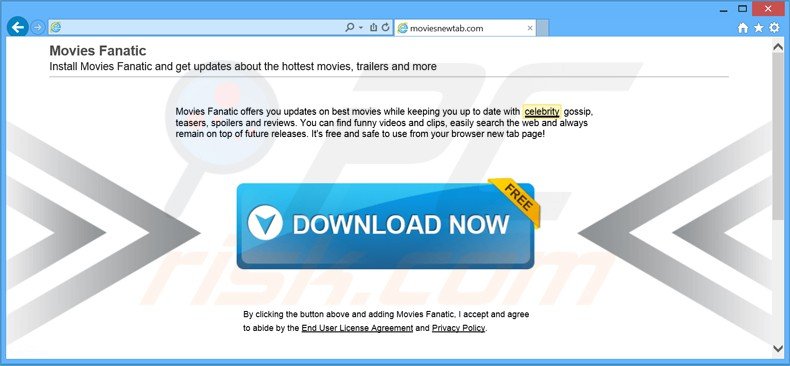 website promoting installation of moviesfanatic.com browser hijacker