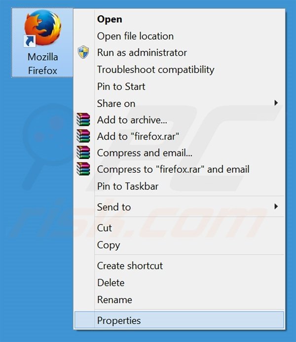 Removing netmahal.com from Mozilla Firefox shortcut target step 1