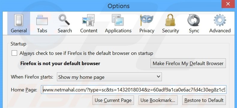 Removing netmahal.com from Mozilla Firefox homepage
