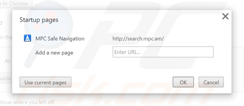 Removing search.mpc.an from Google Chrome homepage