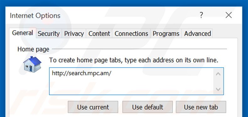Removing search.mpc.an from Internet Explorer homepage