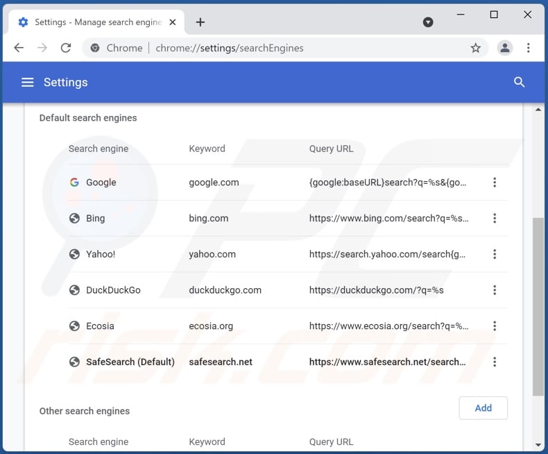 safesearch.net von der Google Chrome Standardsuchmaschine entfernen