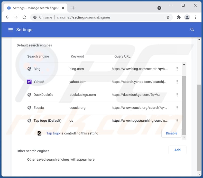 togosearching.com von der Google Chrome Standardsuchmaschine entfernen