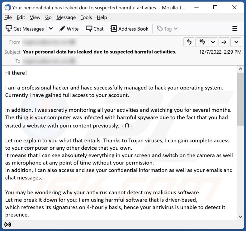Professional Hacker Managed To Hack Your Operating System E-Mail-Spamkampagne