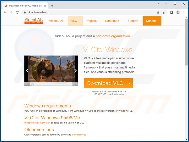 Gefälschte VLC Player Download-Webseite verbreitet den Lumma Stealer