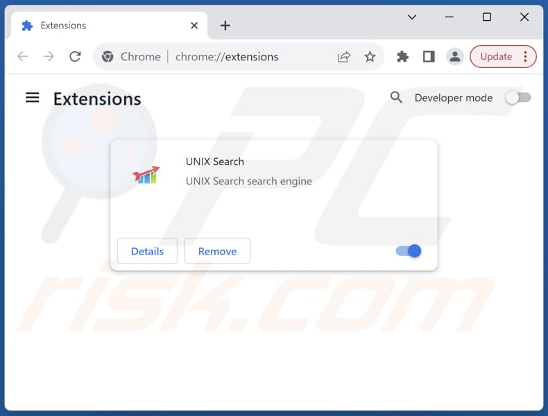 Mit unixsearch.com verwandte Google Chrome Erweiterungen entfernen