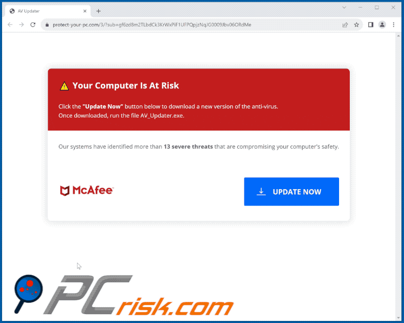 Aussehen des Activate Your McAfee Antivirus License Betrugs