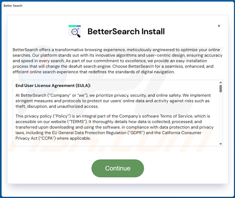 Installationsprogramm, das den finderssearching[.]com Browserentführer fördert
