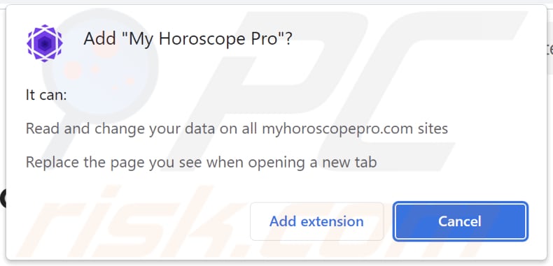 My Horoscope Pro Browser-Entführer fragt nach Berechtigungen