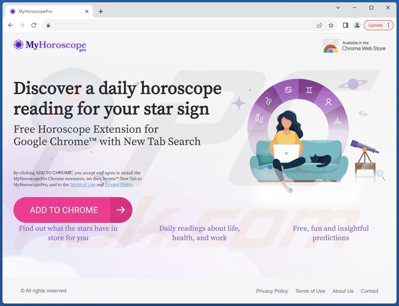 Website zur Werbung für den Browser-Hijacker My Horoscope Pro