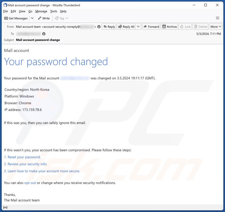 Your Password Changed E-Mail-Spam-Kampagne