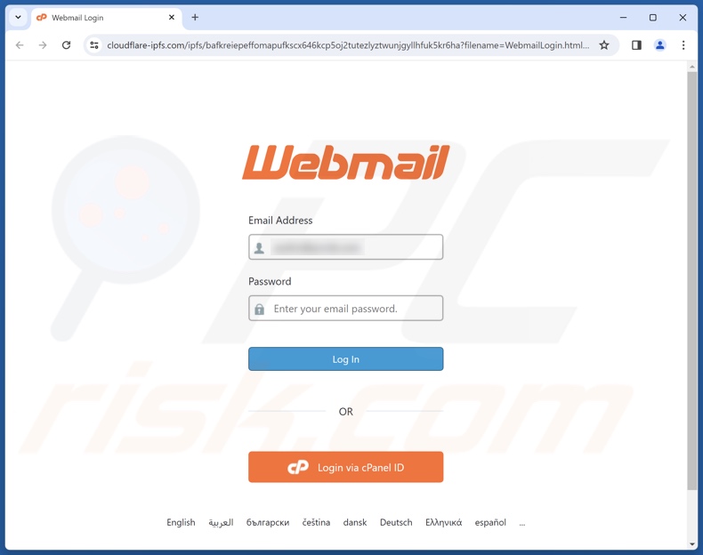 Your Password Changed Betrugs-E-Mail beworben Phishing-Website