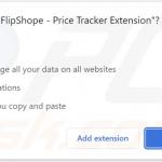 Cookie-auffüllende Browsererweiterung bittet um verschiedene Genehmigungen (FlipShope - Price Tracker Erweiterung)