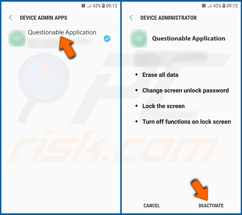 Android Anwendungen mit Administratorenrechten deaktivieren (Schritt 3)