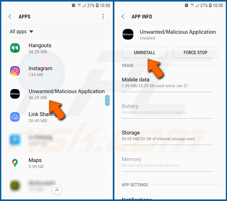 Entfernen unerwünschter/schädlicher Anwendungen aus dem Android-Betriebssystem (Schritt 2)