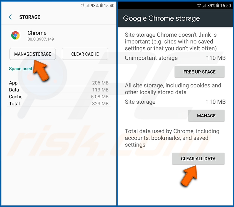 Zurücksetzen des Chrome-Browsers auf die Standardeinstellungen im Android-Betriebssystem (Schritt 3)